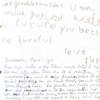 Floris 7 jaar en 5 dagen oud schrijft zijn eerste brief om zijn medeleven te betonen.