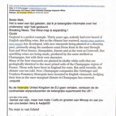 2019-10-23 Exchange of mails ADD - Niek Exalto over wijn en Brexit.