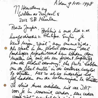 1998-11-09 Brief aan Jasper Heusdens over globalisatie.