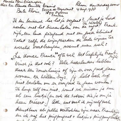 1988-08-04 Brief van père aan Monsieur Floris in La douce France.