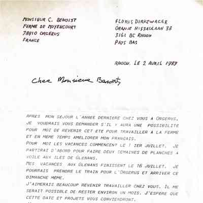 1989-04-02 Brief van Floris aan monsieur C. Benoist