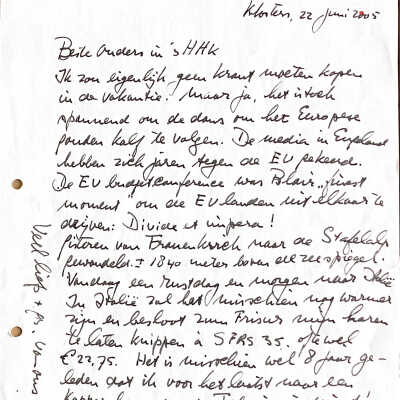 2005-06-22 Brief vanuit Klosters naar Beste Ouders in sHHK.