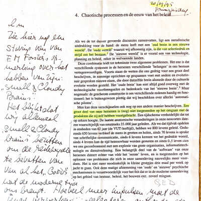 1995-09-20 Brief aan Em de Vries over het oude brein in een nieuwe wereld.