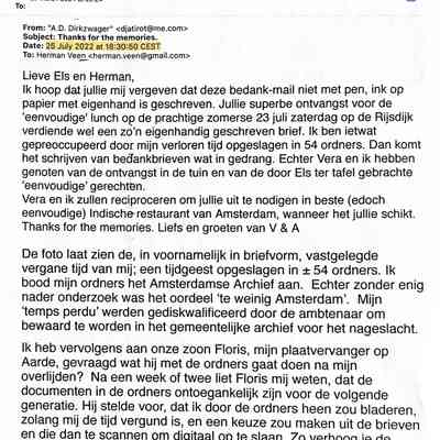 2022-07-25 Brief aan Els en Herman Veen in Rhoon over het opslaan van brieven in een digitaal archief.