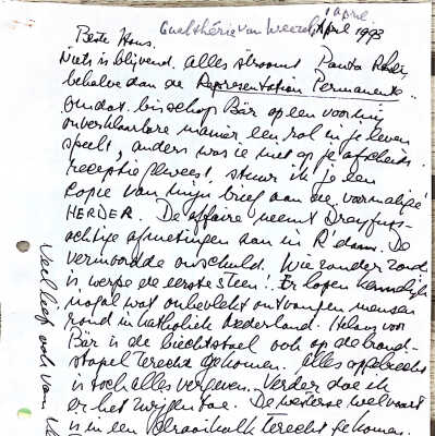1993-04-01 Brief aan Hans Gualthérie van Weezel over Bisschop Bär's emiritaat.