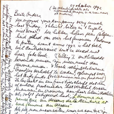 1992-10-27 Brief aan ouders over Madonna.