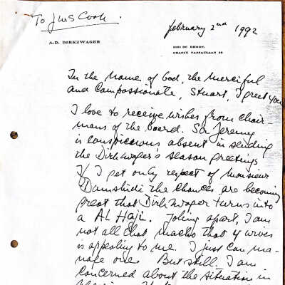 1992-02-02 ADD Letter to Stuart Cook