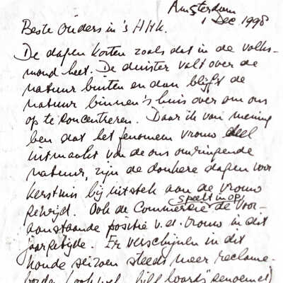 1998-12-01 Brief aan Beste Ouders in sHHK over illusie.