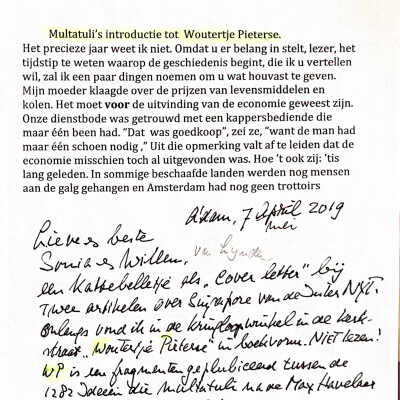 2019-04-07 Kattebelletje aan Willem en Sonia over introductie tot Woutertje Pieterse.