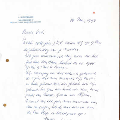 1990-05-10 Brief van Vader Ab over de jaarlijkse 9 mei viering.