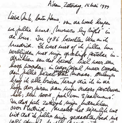 1999-05-15 Brief aan Ank en Hans van Weezel.