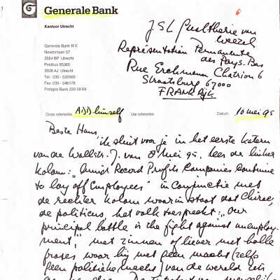 1995-05-10 Brief aan Hans v. Weezel over unemployment door automatisering.