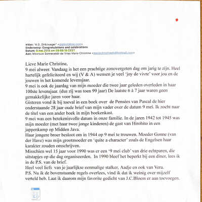 2018-05-09 Verjaardagsmail aan Marie Christine de Vries.