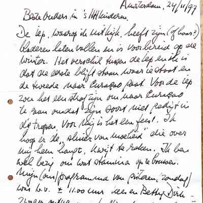 1997-11-24 Brief naar Beste Ouders met besluitna Curaçou te gaan.