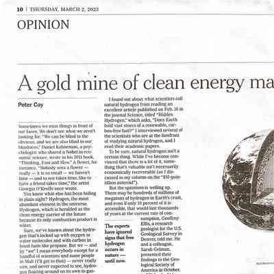 2023-03-02 Article about hydrogyn in the NYT INT d.d . March 2 2023.