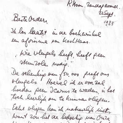 1985-09-22 Bedankbrief aan ouders voor de schenking van NLG 50K.