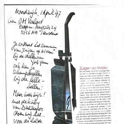 1997-04-01 Brief aan Onno Verhorst over de Kirby stofzuiger.