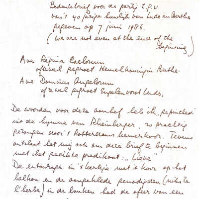 1986-06-07 Bedankbrief aan Berthe en Ludo Pieters voor de ontvangst t.g.v. hun 40 jaar getrouwd zijn.