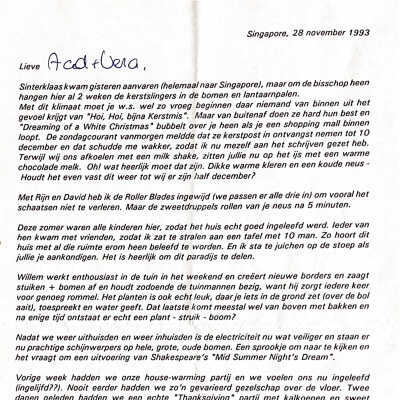 1993-11-28 Getypte brief van Sonia v. Lynden uit Singapore.