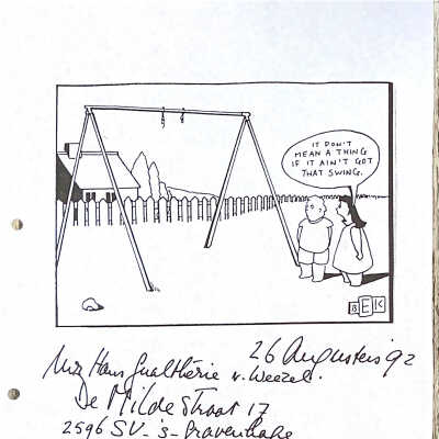 1992-08-26 Brief aan Hans Gualthérie v. Weezel afscheidsreceptie v.d. politiek.