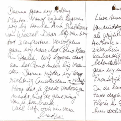 2015-07-20 Briefkaart aan moeder in Geersdijk om onze whereabouts haar te laten wegen.