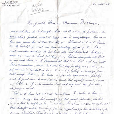 Brief van domine De Roos vorige bewoner v. d. pastorie te sHkk.