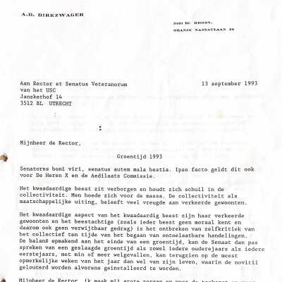 1993-09-13 brief aan Senaat USC over het groentijd schandaal van Reinoud