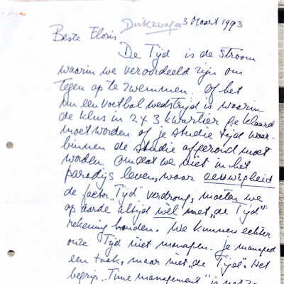 1993-03-03 Brief ADD aan Floris over ‘de begrensdheid van tijd’ en over de vermeende eindigheid van "crude oil" in 1993 en het streven naar een gemoedstoestand van HEIL.