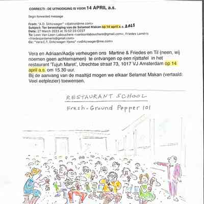 2023-03-27 Uitnodiging voor een Slamat Makan (vert. veel eetplezier)