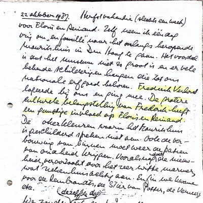 1987-10-22 Verslag van bezoek Mauritshuis en parlement in Den Haag.