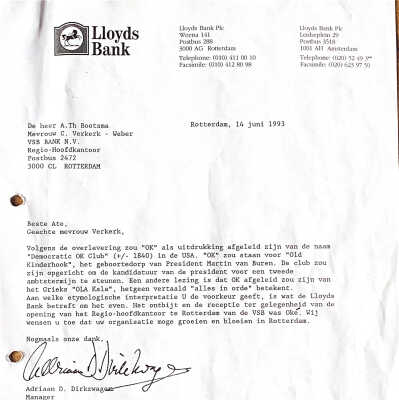 1993-06-14 Bedankbrief aan de VSB BANK door ADD manager Lloyds Bank.