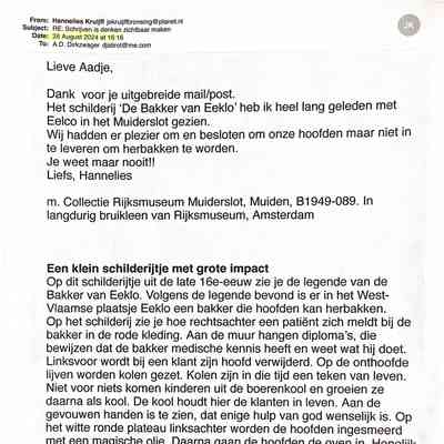 2024-08-26 Mail v. Hannelies Kruijff met de iconografie v.h. schilderij de Bakker v. Eeklo.