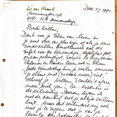 1992-12-27 Brief ADD aan mr Willem van Hassel.