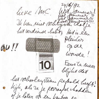 1992-06-20 Een troostbrief aan Marie Christine de Vries (17 jaar) n.a.v. dat zij een jaar moest doubleren op school.