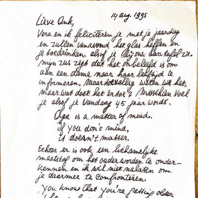 1995-08-14 Verjaardagsbrief aan Ank Guatherie v. Weezel