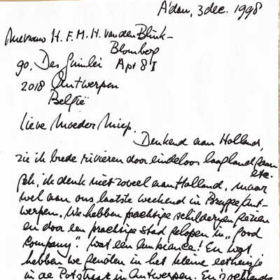 1998-12-03 Brief aan mevr. v.d. Blink, moedder van em de Vries.