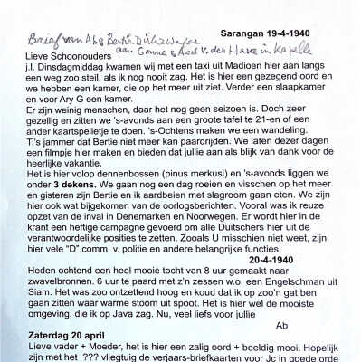 Brief van Ab en Bertie aan ouders van der Have over Noord-Europees klmaat op Java en Bertie in verwachting van een dochter