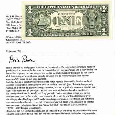 1998-01-25 Brief aan Boem Nasoetion in Jakarta over een Maya legende en het dollarbiljet.