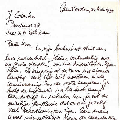 1999-05-24 Brief aan Koos Gouka, jarenlang cricketer van het Nederlands Cricketteam en client van de Ll0yds Bank Rotterdam.
