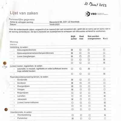 2023-03-31 lijst van zaken in Biezenland 99 Noordwijk.