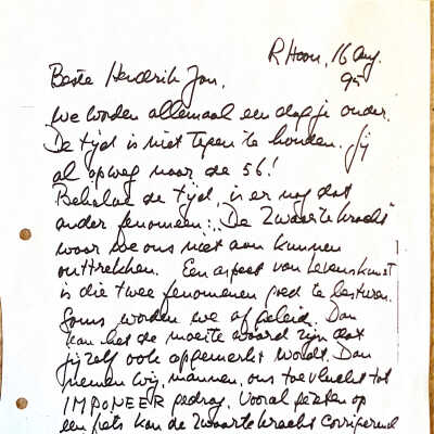 1995-08-16 Brief ADD aan Hendrik Jan de Vries na, gezeten op zijn fiets, gevallen te zijn.