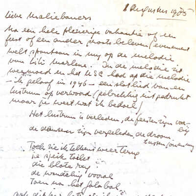1985-08-01 Brief aan Malibaners de Vries met uitnodiging voor verjaardaspartij van ADD.