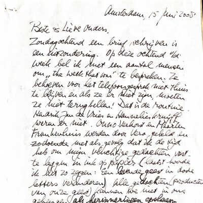 Brief aan Beste en Lieve ouders en de brief van oom Janus d.d. 22-02-1982 aan de moeder v. Ank v. Weezel.