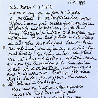 1996-11-13 Brief ADD aan ouders met de informatie dat Floris op zijn wereldreis gezond is aangekomen in Bandoeng/Java van Boem Nasoetion