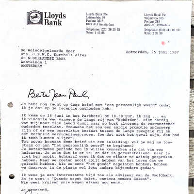 1987-06-25 Afscheid J.P. Korthals bij de Nederlandsche Bank Rotterdam