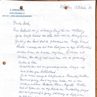 1982-10-13 brief van vader Ab vanuit Klosters aan Beste Aad over Willem.