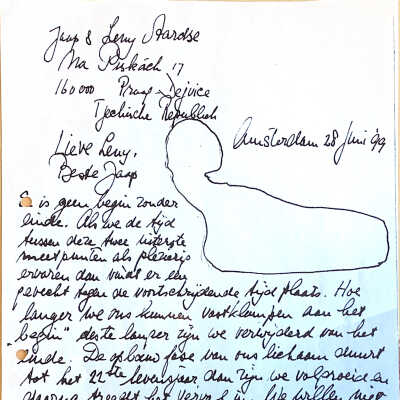 1999-06-28 Brief aan Leny Aardse, die lood-capsules van de wijnfkessen spaarde voor gebruik in haar schilderijen. Lood-capsules werd bij wet verboden..