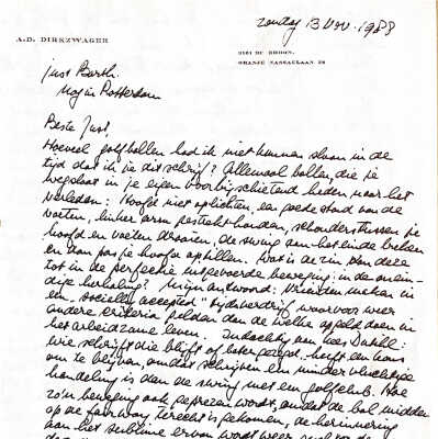 1988-11-13 Bedankbrief aan Just Barth voor het boek "Wachter op de Morgen" over Kees Dutihl.