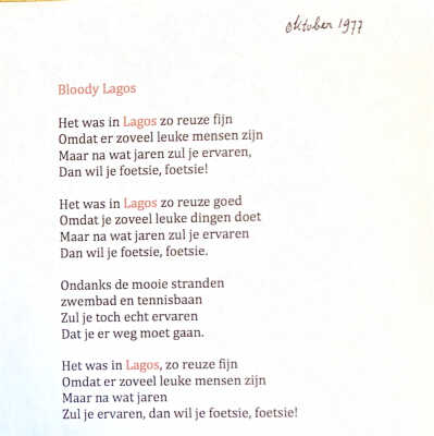 gedicht afscheidt Lagos