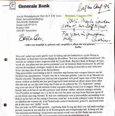 1995-08-03 Brief ADD aan Cees Jorna, Head International Banking ING BANK.